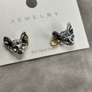 Egyptian Sphynx hairless cat kitten kitty head stud earrings